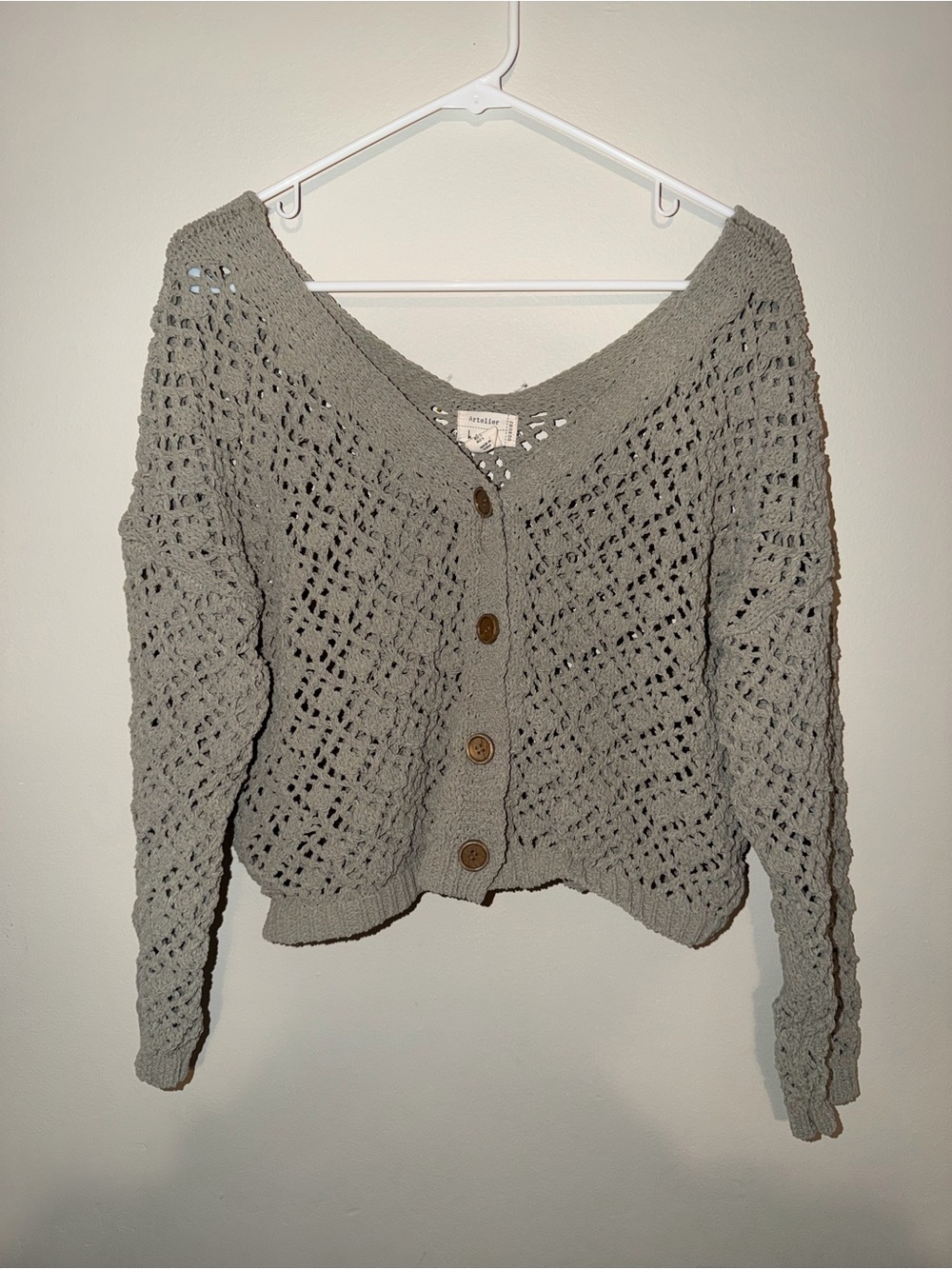 Artelier Nicole Miller Women’s L Sage Crochet Knit Button Cardigan
